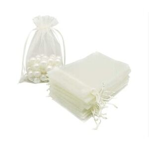 100 White Organza Drawstring‎ Pouches Bags Jewelry Gift Wedding Favor Packaging
